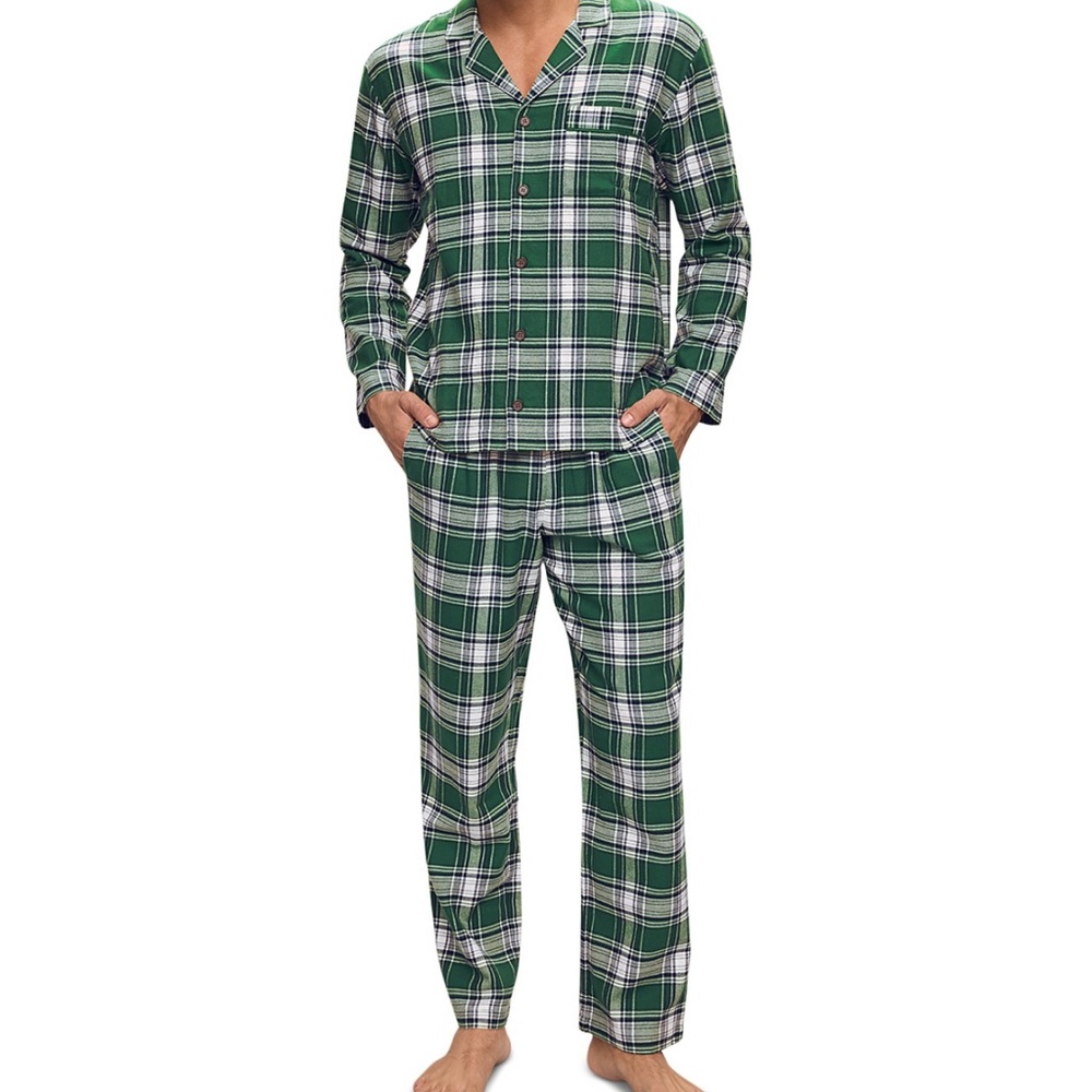 NWT EBERJEY COTTON BRUSHED FLANNEL MENS Tartan plaid forest green sz M